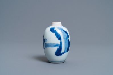 A Chinese blue and white silver-mounted tea caddy, Kangxi