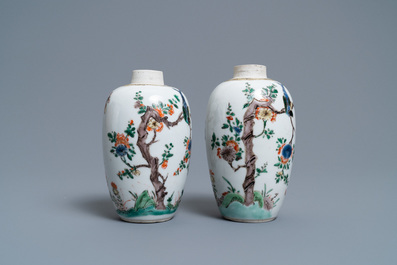 A pair of Chinese famille verte jars with birds among blossoming branches, Kangxi
