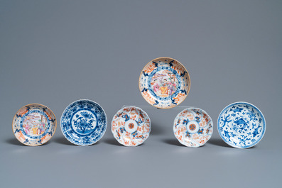 Five various Chinese cups and saucers and a small dish, Kangxi/Qianlong