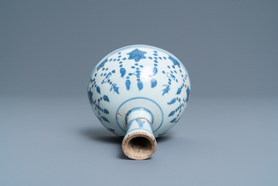 A Chinese blue and white stem cup, Ming