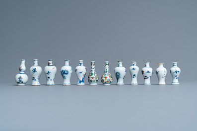 Thirty-eight Chinese blue and white, famille rose and monochrome miniature vases, Kangxi/Qianlong
