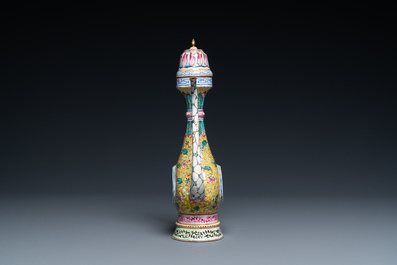 A Chinese Canton enamel ewer and cover, Qianlong
