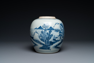 A Chinese blue and white 'landscape' jar, Kangxi