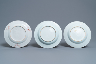 Three Chinese famille rose plates, Yongzheng/Qianlong