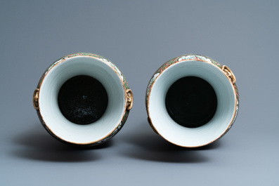 A pair of Chinese Canton famille rose vases, 19th C.