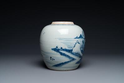 A Chinese blue and white 'landscape' jar, Kangxi