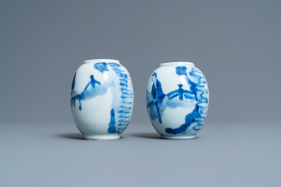 Two Chinese blue and white tea caddies, Kangxi
