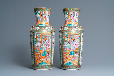 A pair of Chinese Canton famille rose vases, 19th C.