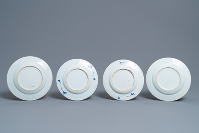 Six Chinese famille rose plates and a pair of blue and white plates, Kangxi/Qianlong