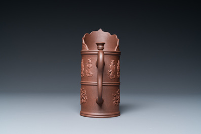 A Chinese Yixing stoneware 'Duomuhu' ewer with immortals, Kangxi