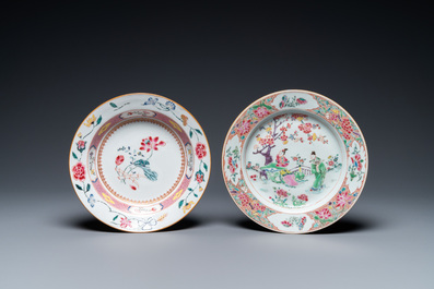 Five Chinese famille rose plates, Yongzheng/Qianlong