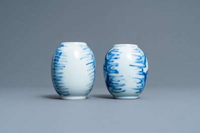 Two Chinese blue and white tea caddies, Kangxi