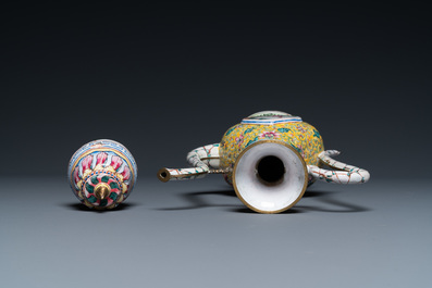 A Chinese Canton enamel ewer and cover, Qianlong