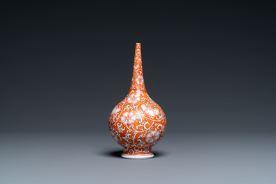 A rare Chinese islamic market iron-red-ground rosewater sprinkler, Kangxi