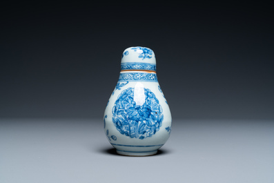 A Chinese blue and white screw top caster after a European silver model, Qianlong