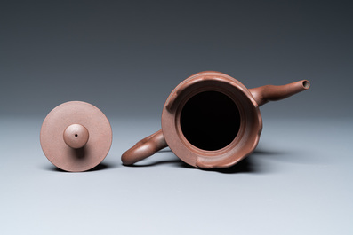 A Chinese Yixing stoneware 'Duomuhu' ewer with immortals, Kangxi