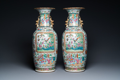 A pair of Chinese Canton famille rose vases, 19th C.
