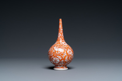 A rare Chinese islamic market iron-red-ground rosewater sprinkler, Kangxi