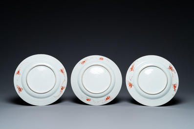 Six Chinese famille rose plates with blossoming branches, Yongzheng