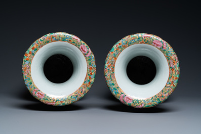 A pair of Chinese Canton famille rose vases, 19th C.