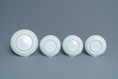 Eight Chinese famille rose and verte cups and saucers, Kangxi/Qianlong