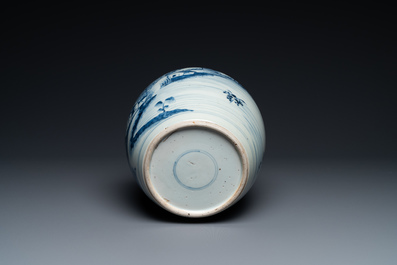 A Chinese blue and white 'landscape' jar, Kangxi