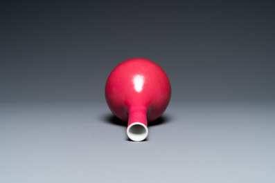 A Chinese monochrome ruby-pink bottle vase, Qing