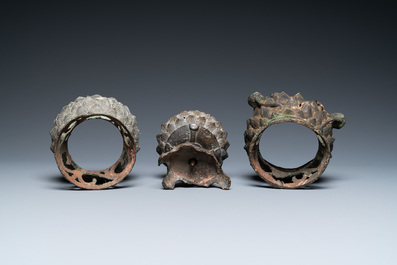 Three Chinese bronze lotus thrones, Ming