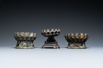 Three Chinese bronze lotus thrones, Ming