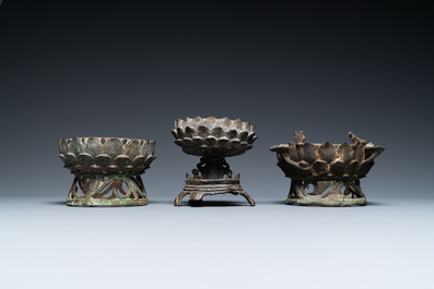 Three Chinese bronze lotus thrones, Ming