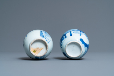 Two Chinese blue and white tea caddies, Kangxi