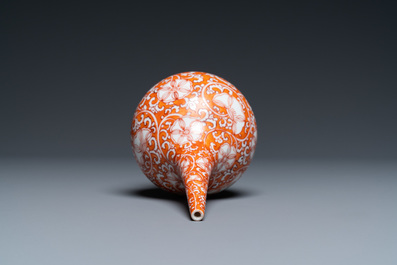 A rare Chinese islamic market iron-red-ground rosewater sprinkler, Kangxi
