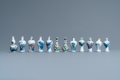 Thirty-eight Chinese blue and white, famille rose and monochrome miniature vases, Kangxi/Qianlong