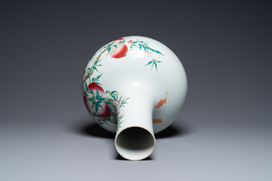 A Chinese famille rose 'tianqiu ping' 'nine peaches' vase, Qianlong mark, 19th C.