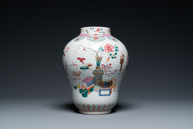 A Chinese famille rose 'antiquities' vase, Qianlong