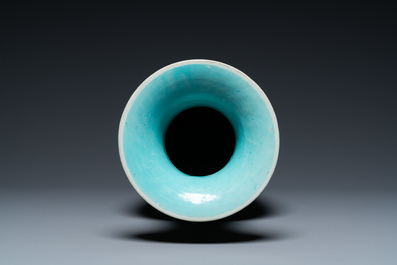 A Chinese famille rose blue-ground 'bajixiang' vase, 19th C.