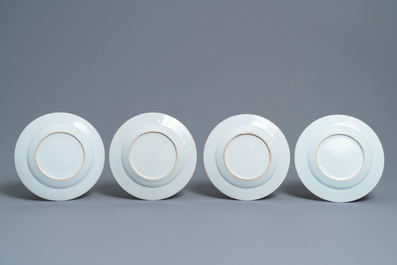 Six Chinese famille rose plates and a pair of blue and white plates, Kangxi/Qianlong