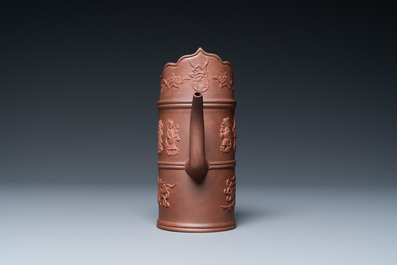 A Chinese Yixing stoneware 'Duomuhu' ewer with immortals, Kangxi
