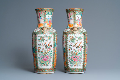 A pair of Chinese Canton famille rose vases, 19th C.