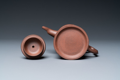 A Chinese Yixing stoneware 'Duomuhu' ewer with immortals, Kangxi