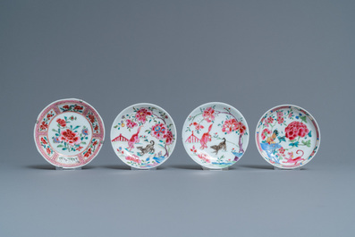 Eight Chinese famille rose and verte cups and saucers, Kangxi/Qianlong