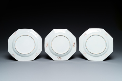 Six Chinese octagonal famille rose plates, Qianlong