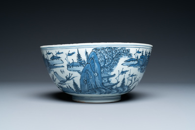 A Chinese blue and white 'landscape' bowl, Wanli