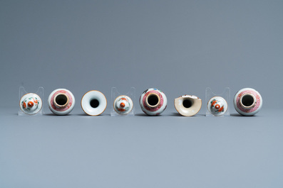 Thirty-eight Chinese blue and white, famille rose and monochrome miniature vases, Kangxi/Qianlong
