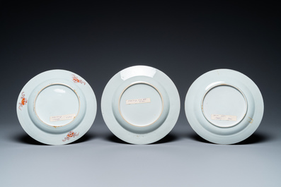 Five Chinese famille rose plates, Yongzheng/Qianlong
