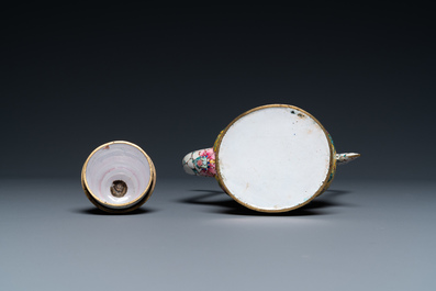A Chinese Canton enamel ewer and cover, Qianlong