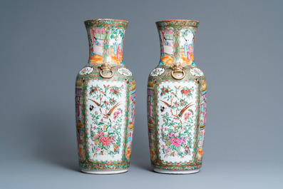 A pair of Chinese Canton famille rose vases, 19th C.