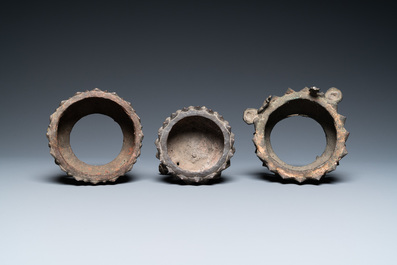 Three Chinese bronze lotus thrones, Ming