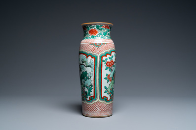 A Chinese wucai vase with floral panels, Transitional period