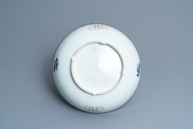 A large Chinese monogrammed export porcelain punchbowl and dish, Qianlong